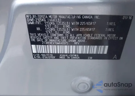 2016 Toyota Rav4 Xle z USA, uszkodzony, nr VIN 2T3RFREV1GW440975